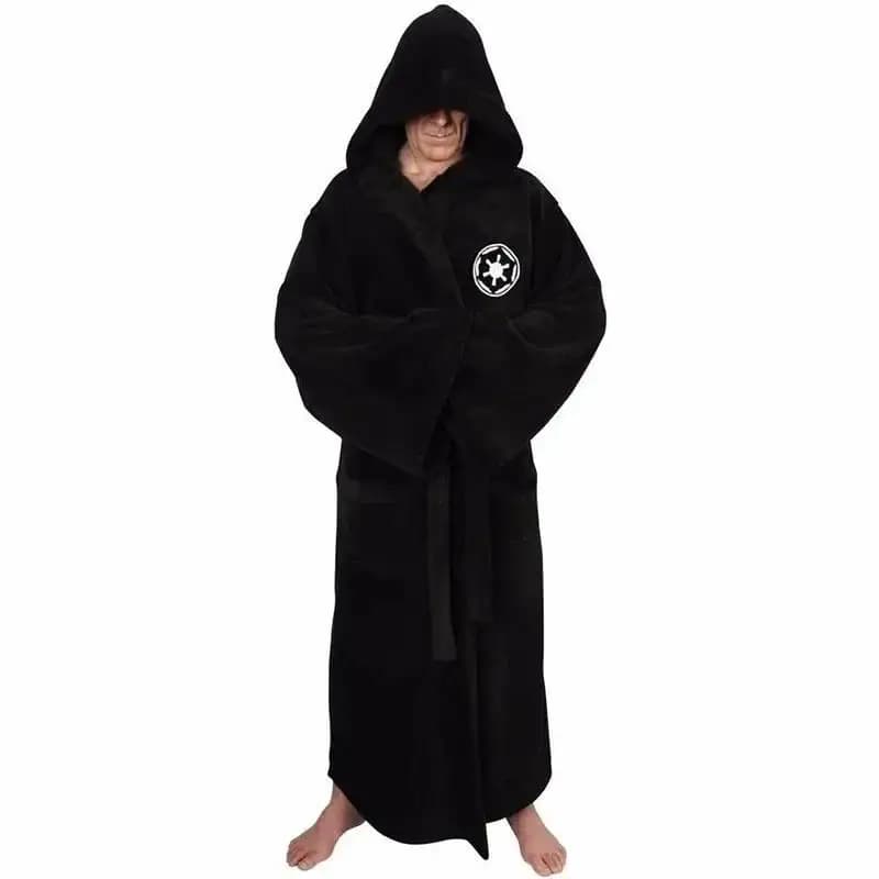 Jedi Cosplay Nightgown Male Homewear Flannel Robe Male With Hooded Thick Star Dressing Gown Empire Men's Bathrobe Winter Robe