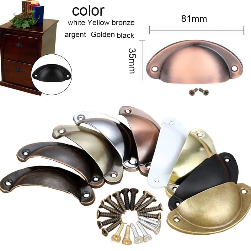 2 pezzi, 6 colori, cassetti a forma di conchiglia maniglie per porte dell'armadio e maniglie per mobili, armadietti per la tavola, maniglie a conchiglia in ottone antico