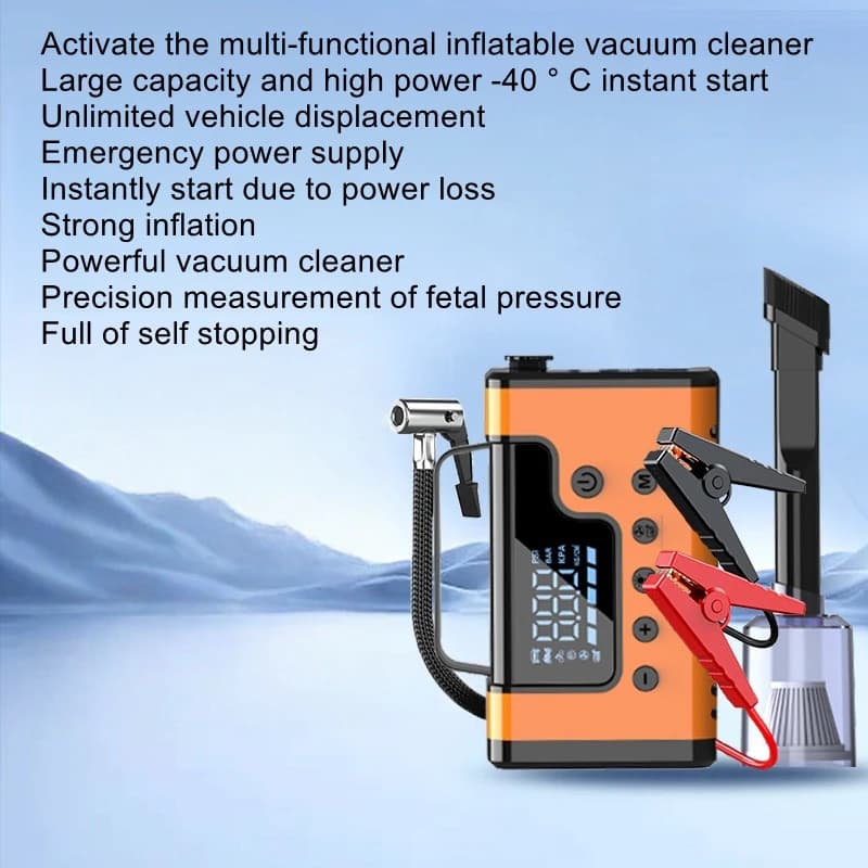Alimentazione di avviamento di emergenza per auto Pompa gonfiabile per auto 3 in 1 Aspirapolvere Alimentatore di salvataggio portatile