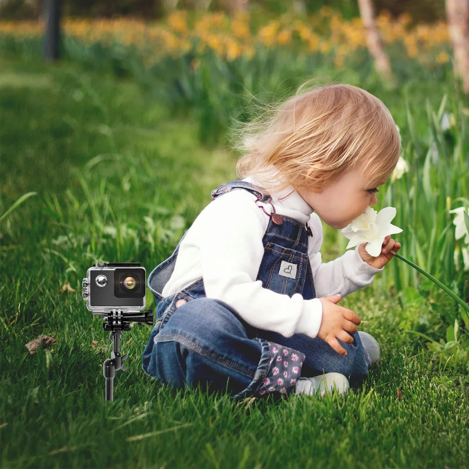 Supporto per Telecamera da Sentiero Multifunzione con Staffa Girevole a 360 Gradi per Telecamere d'Azione e Registrazioni Esterne