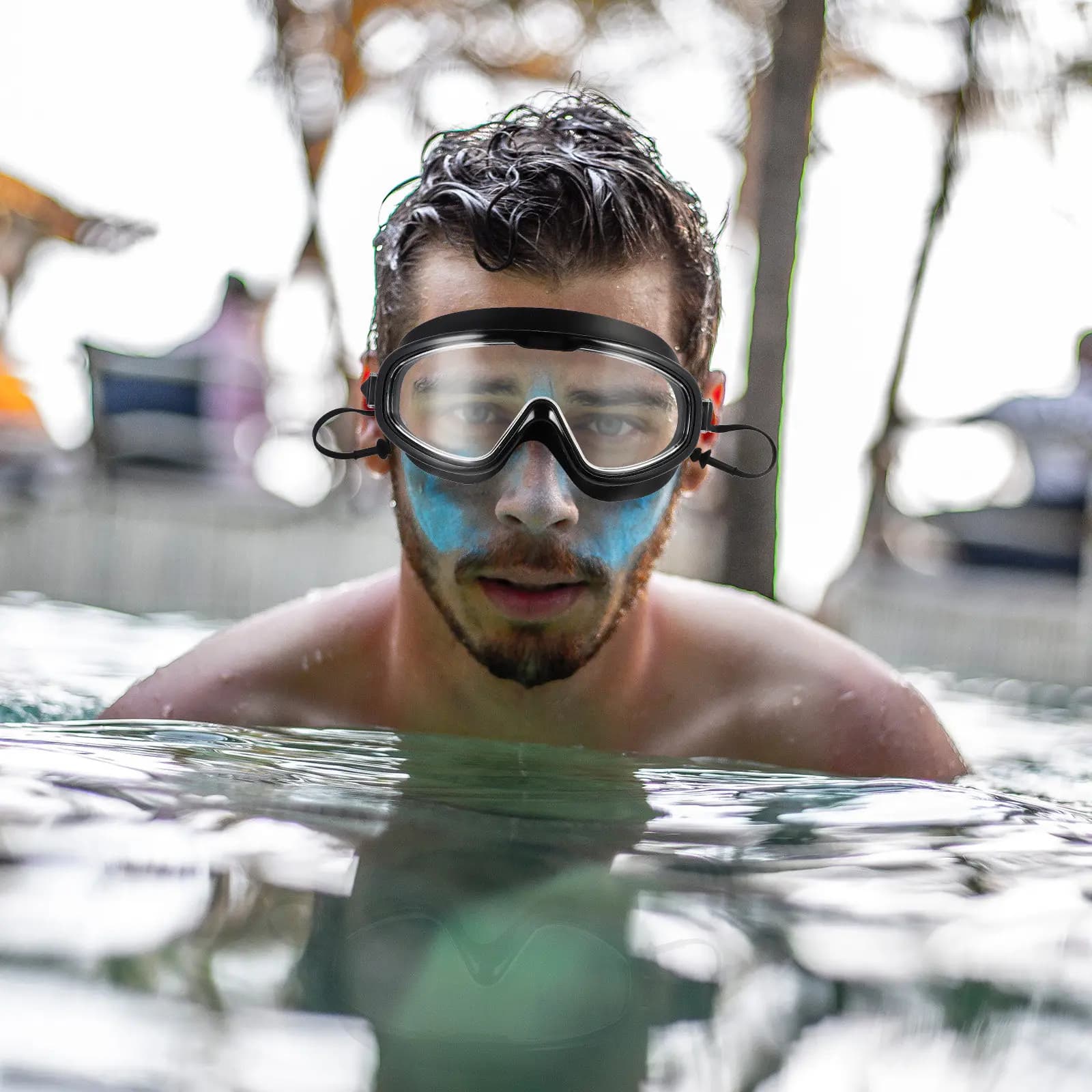 1 pair of swim glasses for adults, swimming glasses with large frame, anti-fog, waterproof, silicone, UV resistant, scratch resistant