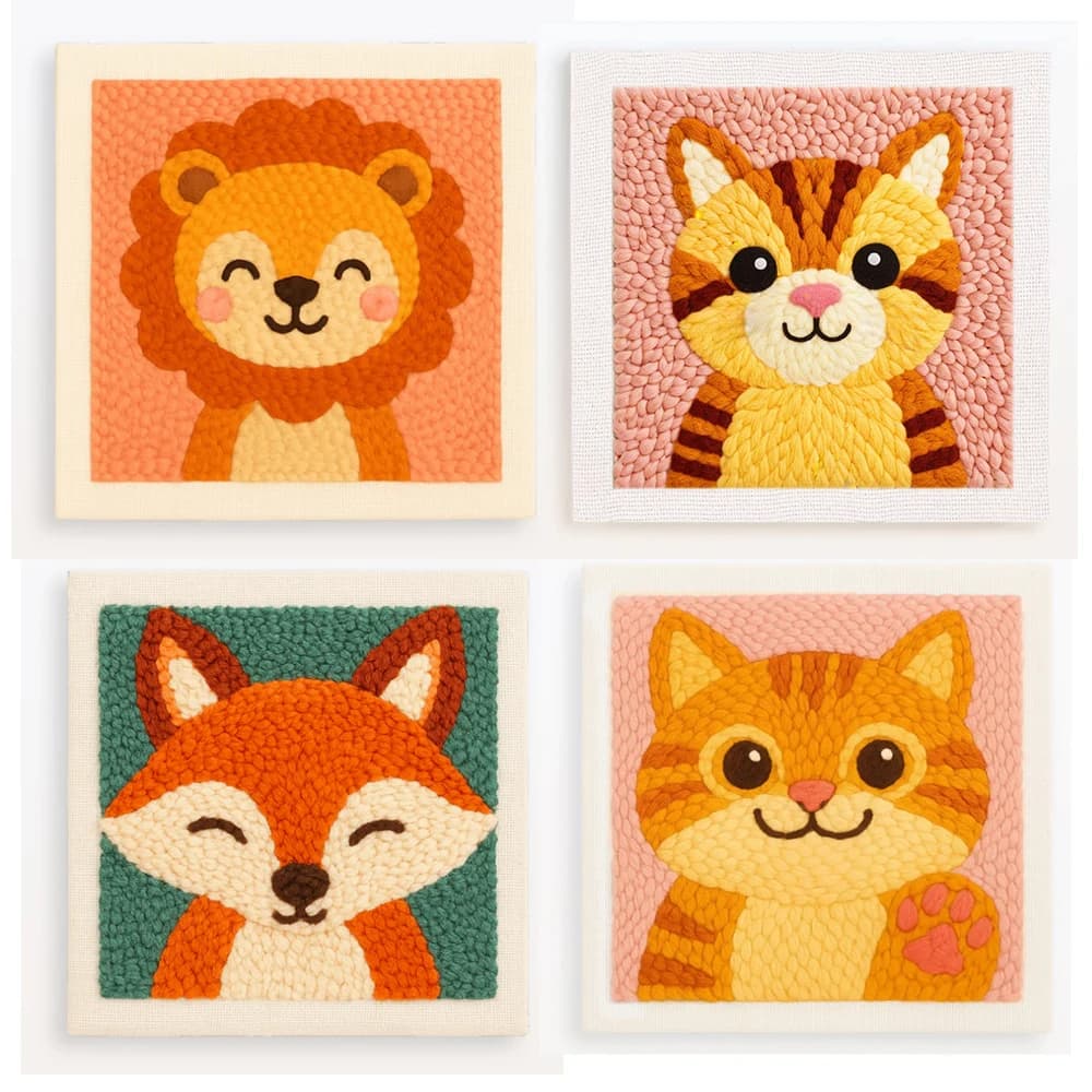 Frame Diy punch needle embroidery set Playful Cat Embroidery Punch Needle Kit Cuddly Cub Sewing Diy Embroidery Poke Handmade