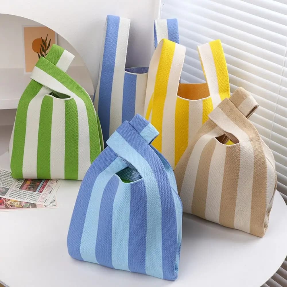 Borsa da polso a righe lavorata a maglia borsa da donna borsa a tracolla Casual a righe borse per la spesa riutilizzabili femminili borsa tessuta