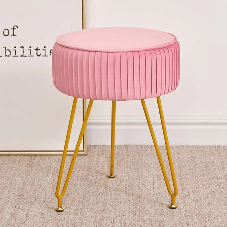Sgabello da Toeletta, Moderno Pouf Poggiapiedi con Gambe Dorate Regolabili, Sedia per Trucco, Piccolo Sgabello Multifunzionale