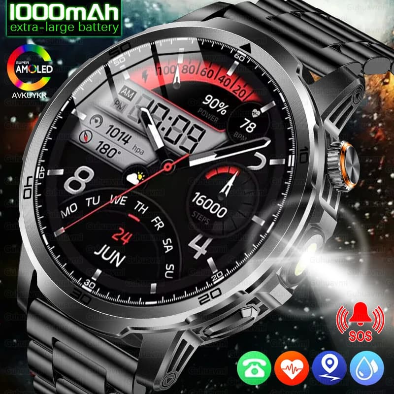 Nuovo Smartwatch Militare da Esterno 2026, AMOLED da 1,85'', Batteria Grande da 1000mAh, Impermeabile 5ATM, Chiamate Vocali, Braccialetto Fitness Sportivo da Uomo