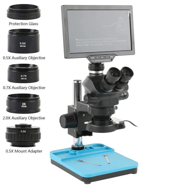 Microscopio trinoculare stereo simul-focale 7x-90X 16MP TF HDMI USB WIFI Display LCD da 10,1 pollici Sistema di monitoraggio per la riparazione del telefono