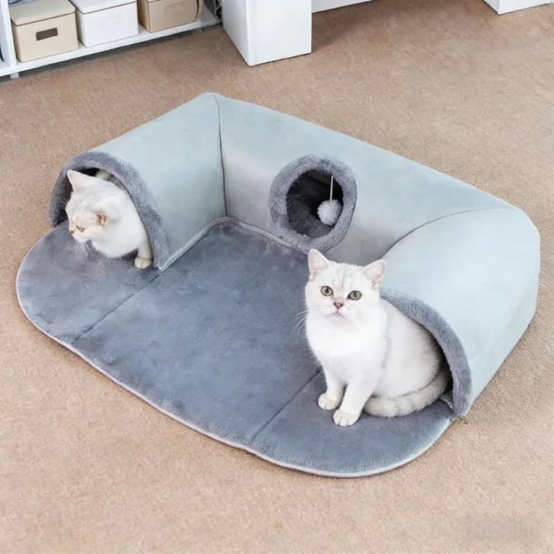 Accogliente letto a tunnel per gatti Tappetino da gioco 3 in 1 Nido caldo con fondo antiscivolo per gatti di piccola a media taglia Conigli per cani Cuccia per animali domestici Prodotti