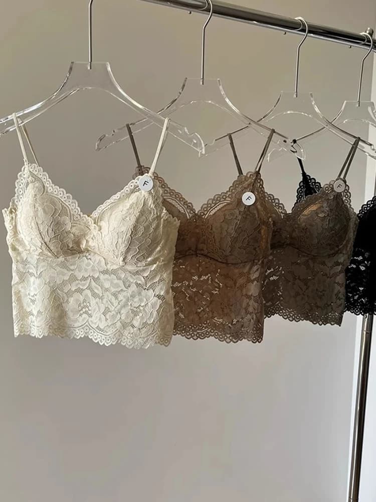 Top Corto Sexy in Pizzo con Schiena Scoperta da Donna, Canotta Intima con Scollo a V, Reggiseno Integrato Senza Spalline, Maglietta Esterna a Maniche Corte