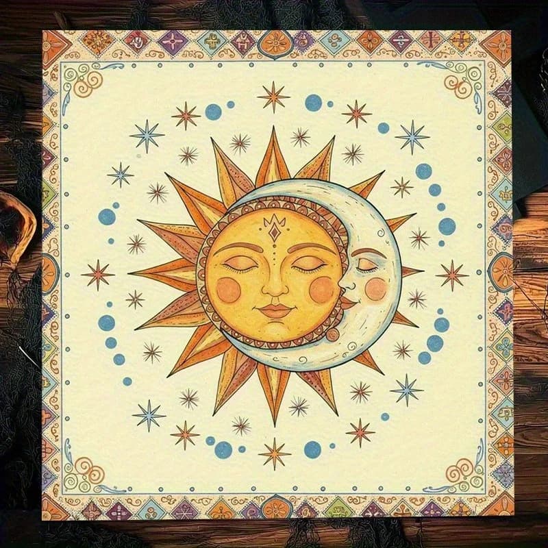 1pc Vintage Sun Moon Conjoin Tarot Altar Cloth Celestial Star Witchcraft Astrology Divination Table Mat for Oracle Card Reading