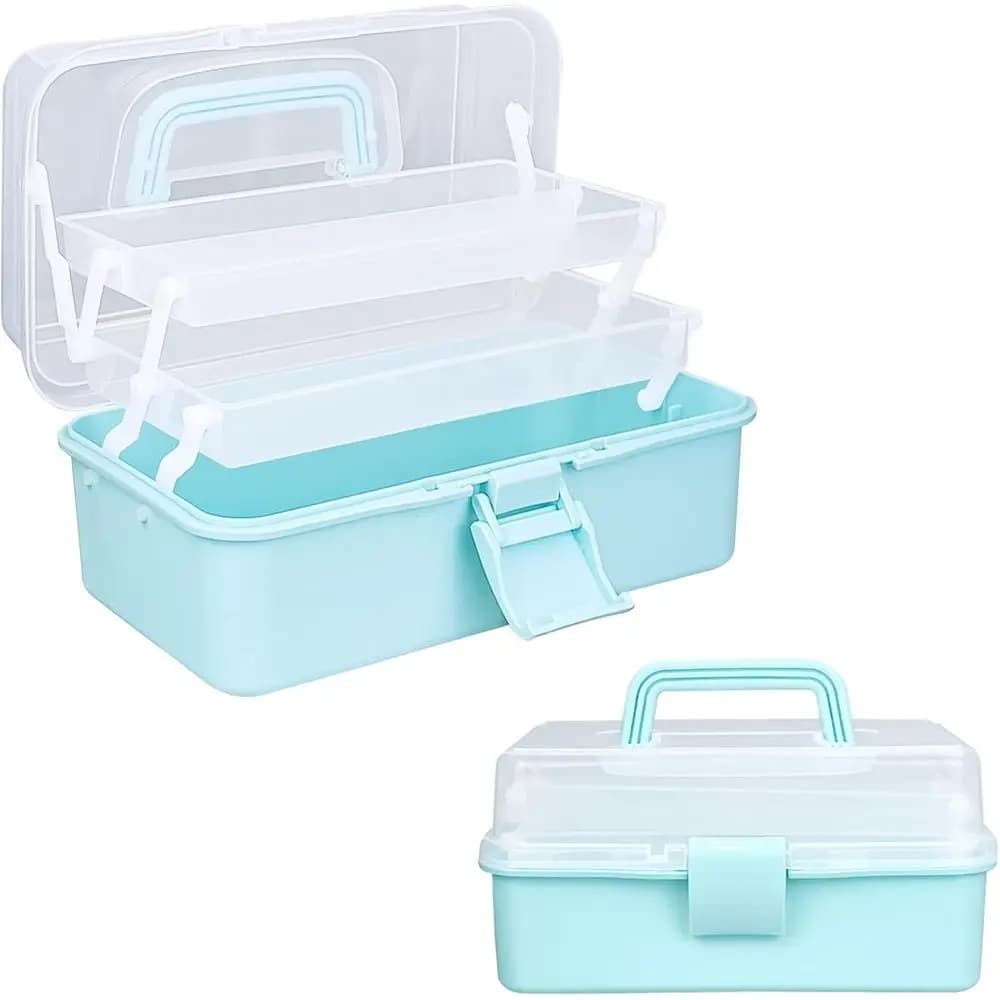 10 Inch Tackle Box Organizer and Storage, Three-Layer Sewing Box With 2 Trays, Medicine Storage Box With Handle for Makeup, Diam