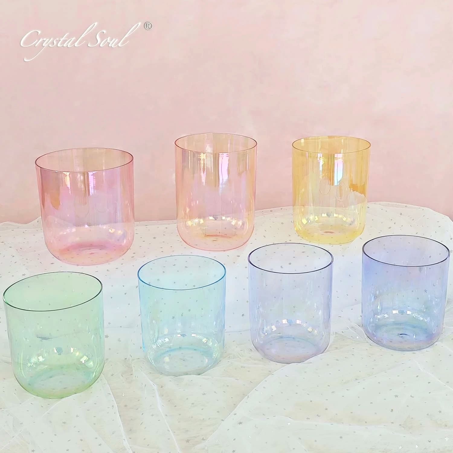 CrystalSoul 432Hz 6-7inch Alchemy Clear Quartz Crystal Singing Bowls Set of 7pcs for Sound Healing with bag and accessories