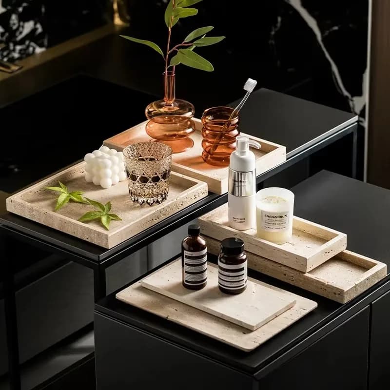 Vassoio da toeletta in marmo travertino naturale per profumo cosmetico, dispenser di sapone da bagno, lavello da cucina, portasapone, spugna