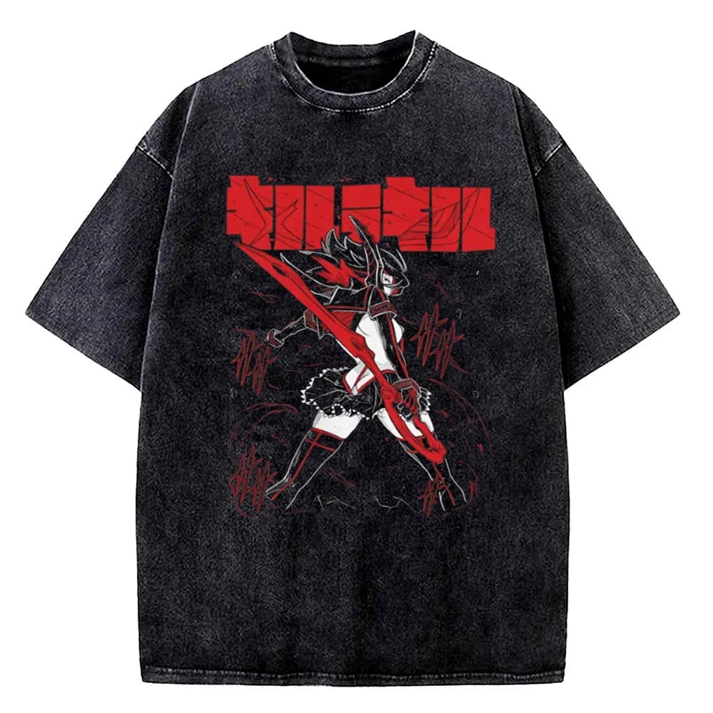 Kill La Kill Vintage Washed cotton top tees teen korean clothes Vintage kawaii Psychedelic t-shirt Vintage Pop Culture 80s Punk