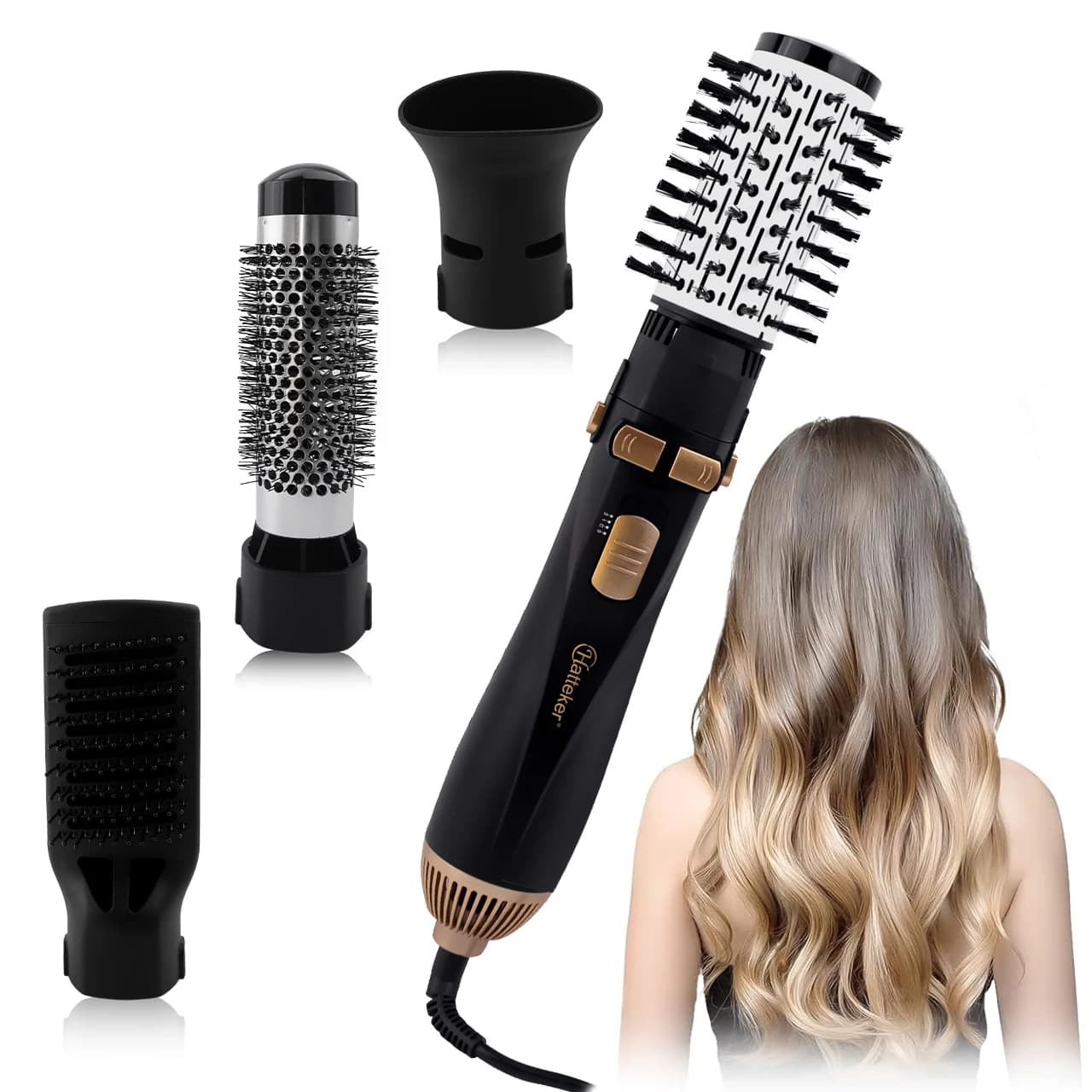 Hatteker 4-in-1 EU Electric Hot Air Comb Styling Comb for Women Anion Heating Hair Straightening Brush for Straight And Curly