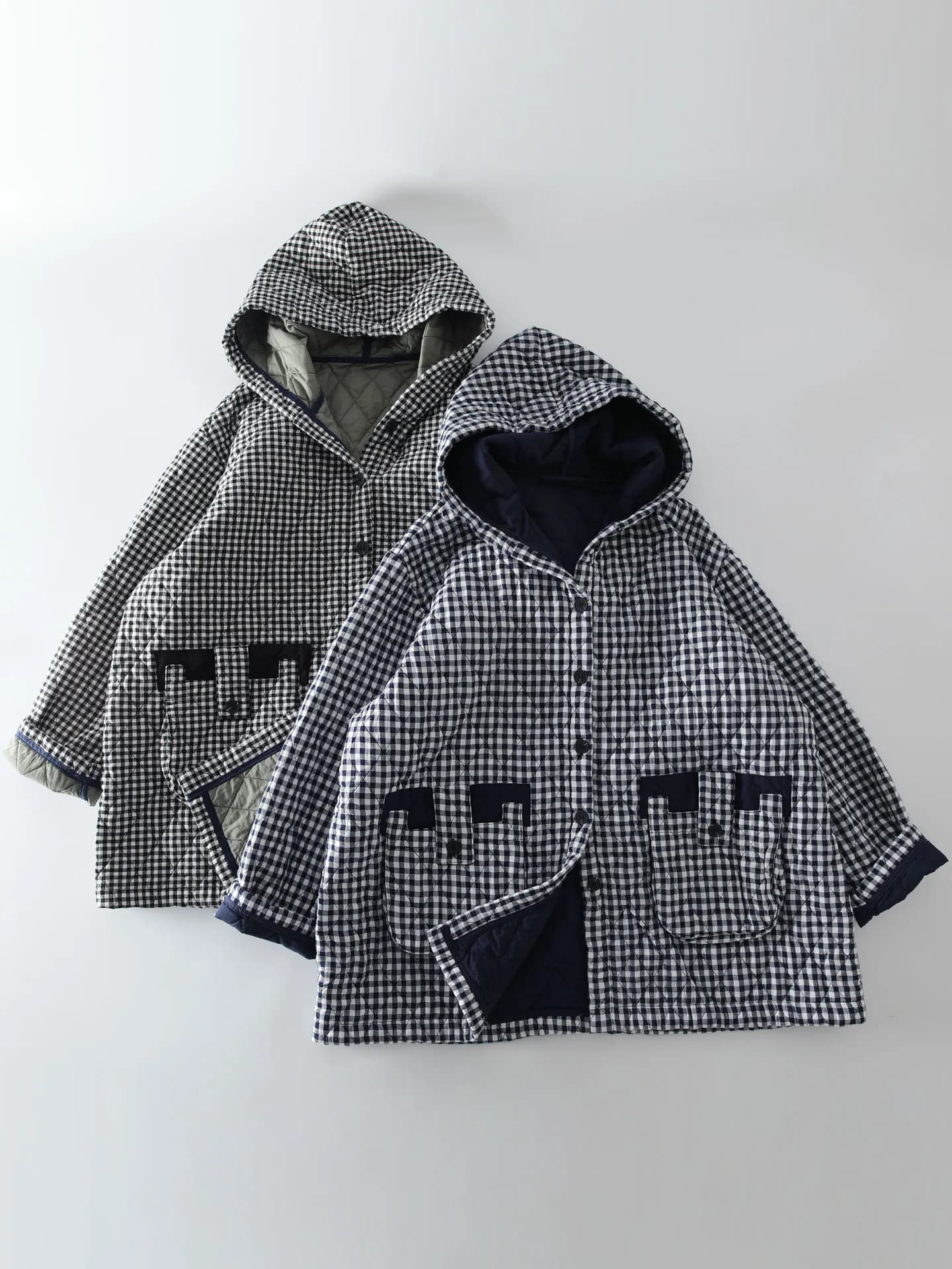 Winter Plaid Quilted Cotton Jacket Women's Hooded Loose Versatile Cotton Coat Medium Length Commute Style Long Sleeve Button