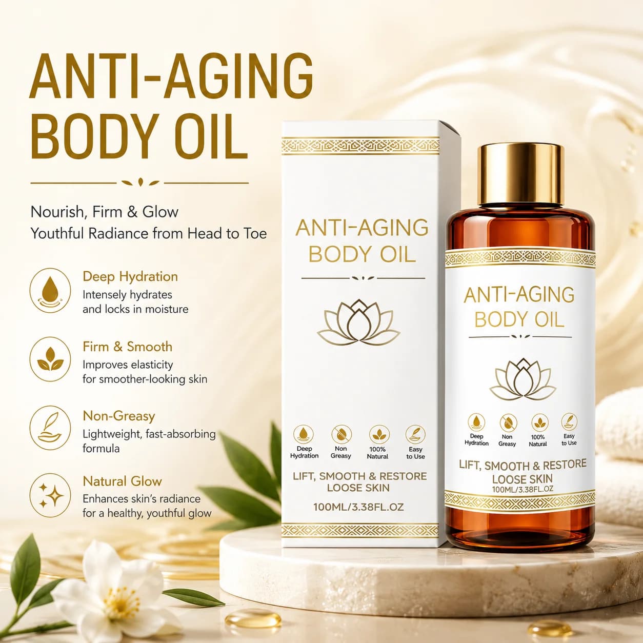 Firming Body Oil Lifting Body Lines Anti Aging Intense Hydration Brightening Skin Smooth Skin Care Non-Greasy Daily Massage Oil
