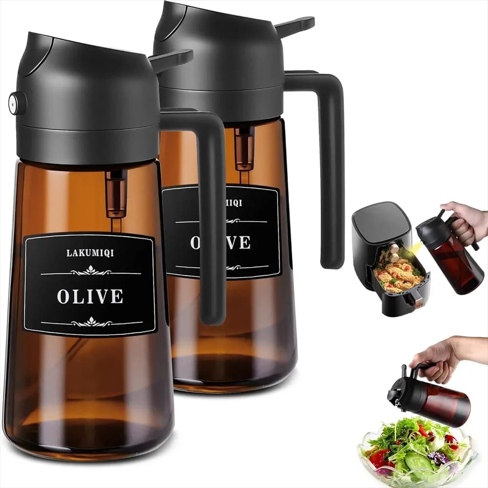 2-in-1 Glass Oil Sprayer & Dispenser, 16oz Leakproof Olive Oil Bottle for Cooking, Air Fryer, Salad, BBQ