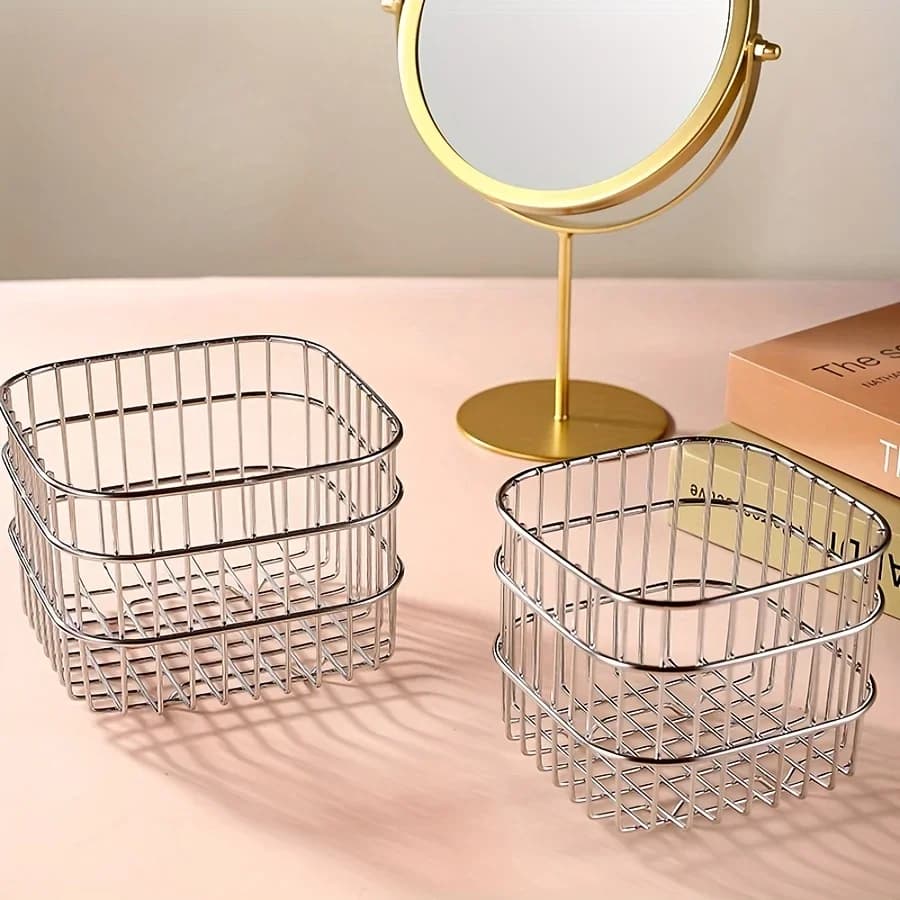 Organizzatore Multiuso per Cucina e Bagno, Cestino Portaoggetti in Acciaio Inox, Organizzatori e Contenitori per Scrivania e Bagno, Cestini per Scaffali