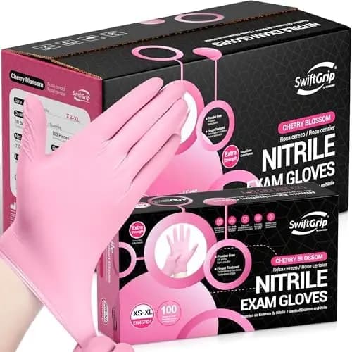 Guanti Monouso in Nitrile per Esami 4 Mil - Cherry Blossom, Senza Polvere, Senza Lattice e Adatti per Alimenti