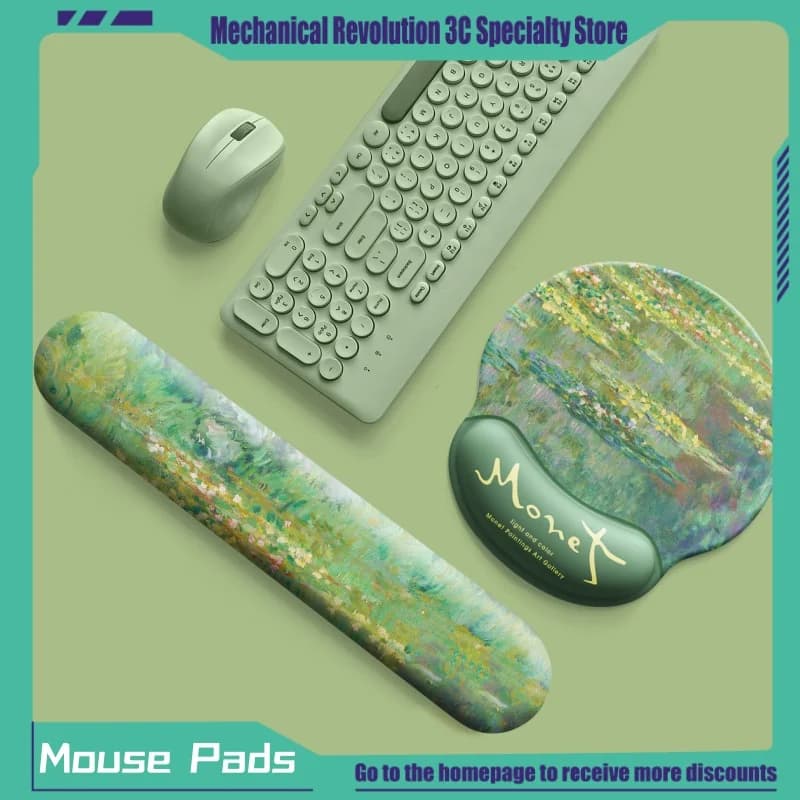 Monet Pittura a olio Tastiera di loto Supporto per le mani Tappetino per mouse Protezione per il polso Palm Tastiera meccanica per laptop E-Sport Gaming Regali per ufficio