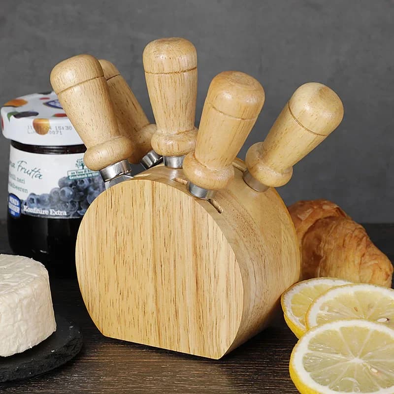 Set of 5 Stainless Steel Cheese and Butter Spatles with Wood and Rubber Handle, Kitchen Tools and Gifts