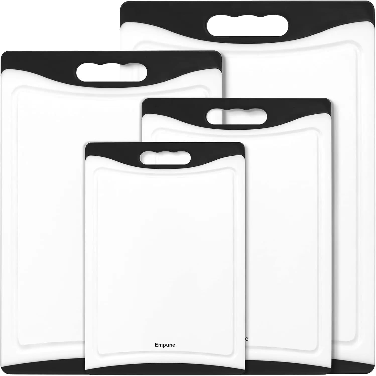 Extra Large Cutting Boards Set of 4, Plastic Kitchen Chopping Boards with Juice Grooves, Dishwasher Safe, Non-Slip Handles, Black