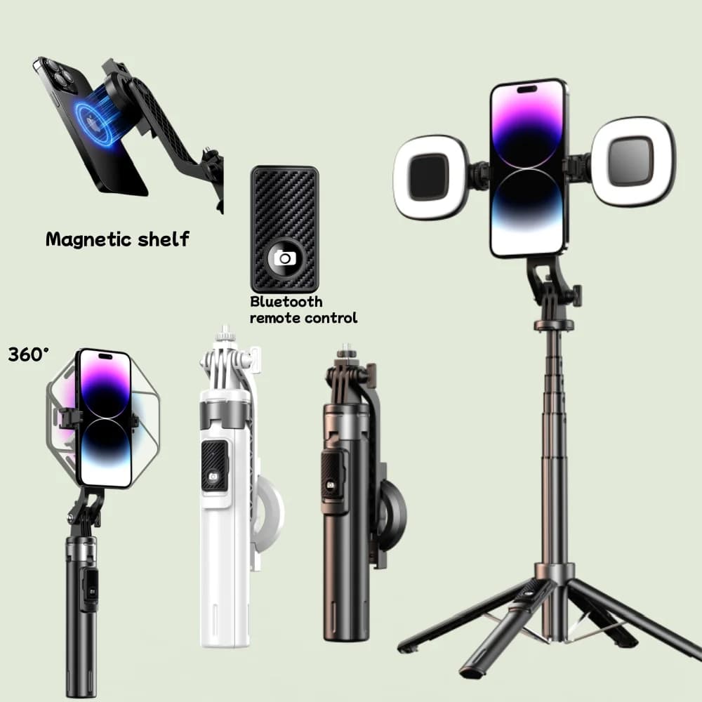 Treppiede magnetico per selfie stick da 135 cm, supporto estensibile compatibile con Magsafe Para IPhone 16 15 14 13 12 Pro MAX e Android