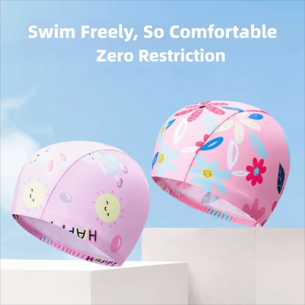 Comfortable Polyester Swim Cap Cartoon Print Waterproof Swimming Hat High Elasticity Kids Swim Cap Water Sports