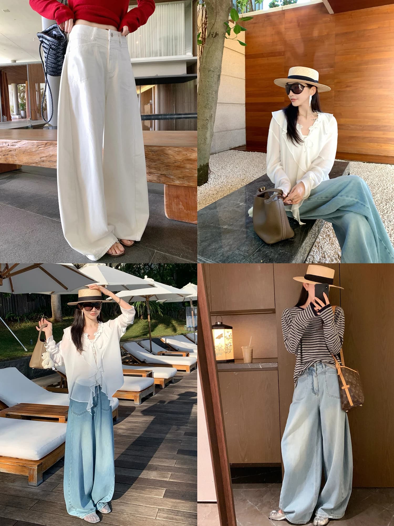 Jeans a gamba larga modellanti in vita, pantaloni lunghi con design a tasche, comodi, casual, in cotone, da donna, alla moda, per la primavera, per il pendolarismo, eleganti