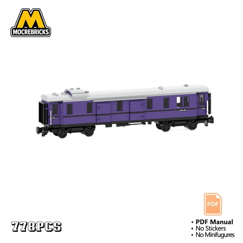 MOC 8 Wide European Vintage Baggage Carriage Building Blocks Retro Express Train Luggage Wagon Model Construction Bricks Toy