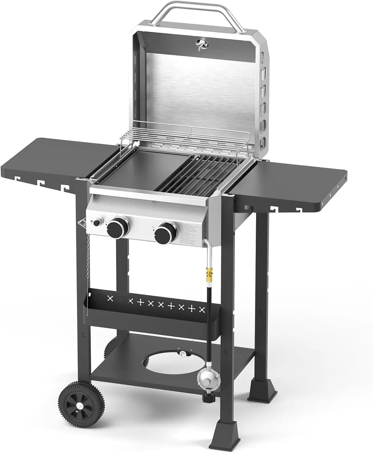 Barbecue a Gas Propano a 2 Bruciatori con Piastra in Ghisa, 16000 BTU in Acciaio Inossidabile per Cucina all'Aperto