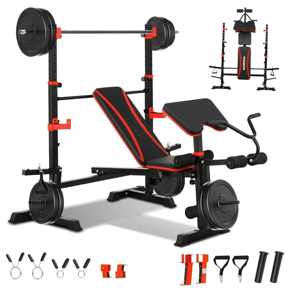 Set Panca Pesi 8 in 1 da 1500 libbre con Estensione Gambe/Curl e Preacher Curl, Set Panca per Pesi e Rack per Bilanciere, Personalizzabile