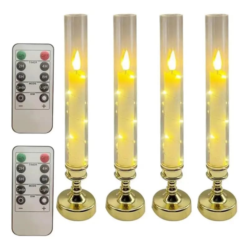 A03F-Vele coniche a LED senza fiamma per la decorazione domestica, funzione timer remoto e luci a stella incorporate