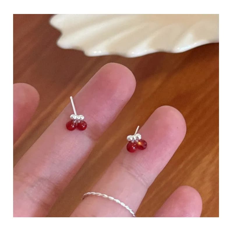 Cute Sweet Red Cherry Stud Earrings Female Creative Personality Niche Design Sense Earrings Student Versatile Ear Jewelry Tide