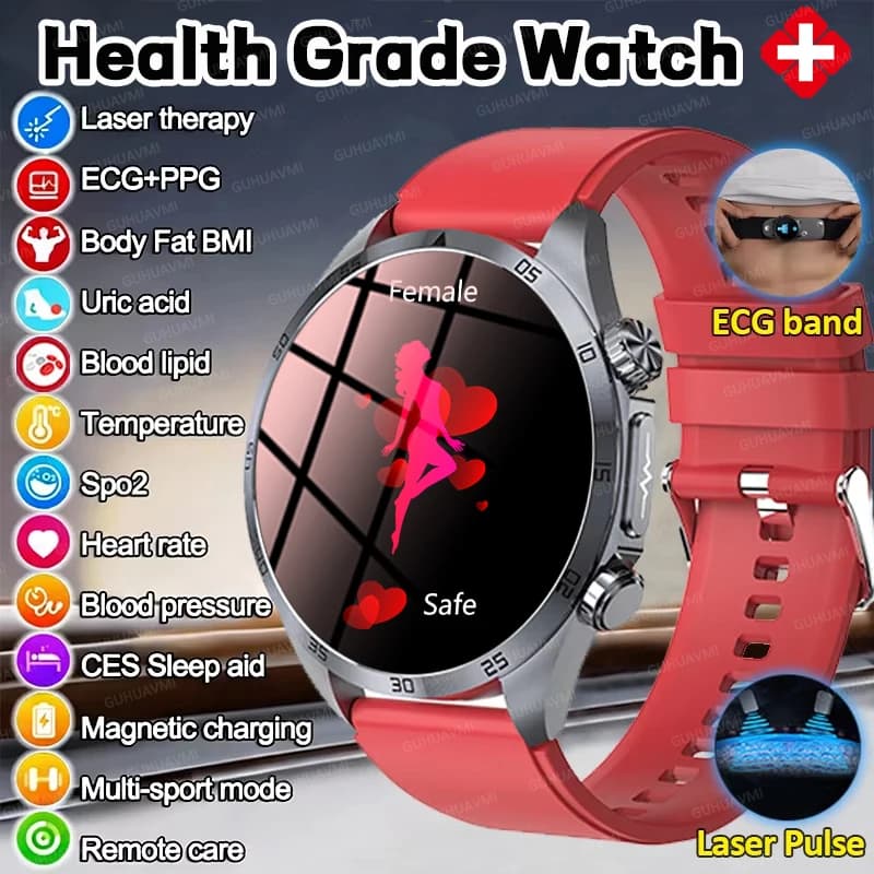 Nuovo Smartwatch per Terapia del Battito Cardiaco con ECG, Acido Urico, Ossigeno nel Sangue, Frequenza Cardiaca, Pressione Sanguigna, Monitoraggio del Sonno e Chiamate HD