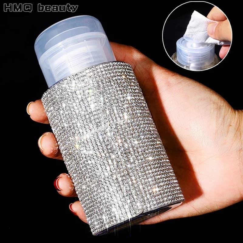 Bottiglia dispenser con pompa per strass da 200 ml Bottiglia con pressa per alcol liquido diamantato per contenitore per manicure riutilizzabile per rimozione smalto