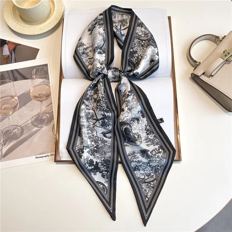 Foulard Lungo di Lusso, Fasce Sottili per Capelli, Sciarpe in Seta da Donna, Fasce alla Moda, Sciarpe per Borsa, Fasce Stampate, Sciarpe da Collo per Donna