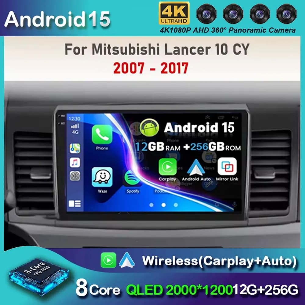 Android 15 Carplay Autoradio Per Mitsubishi Lancer 10 CY 2007 - 2017 Lettore Video Multimediale 2 Din GPS IPS 4G Stereo No 2DIN DVD