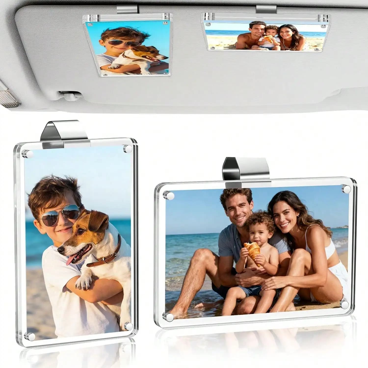 1 Pack Car Picture Holder And Visor Photo Clip, Clear Acrylic Magnetic Car Photo Holder, Horizontal & Vertical Photo Car Sun Visor Picture Frame, Auto Accessories, Family, Couple, Pet Photos