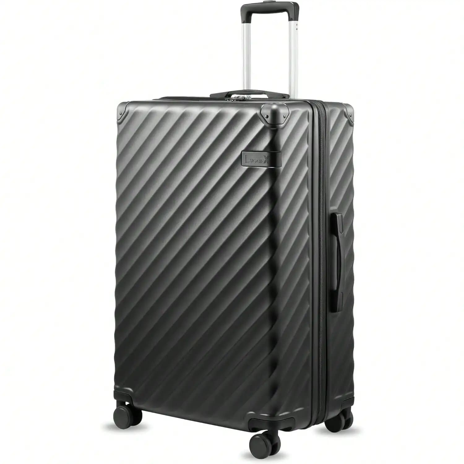 28 Inch Luggage With Spinner Wheels, KVC Expandable Hardside Large Checked Suitcase (EX-Core, Charcoal Metallic, 28 Inch, 105L-113L)