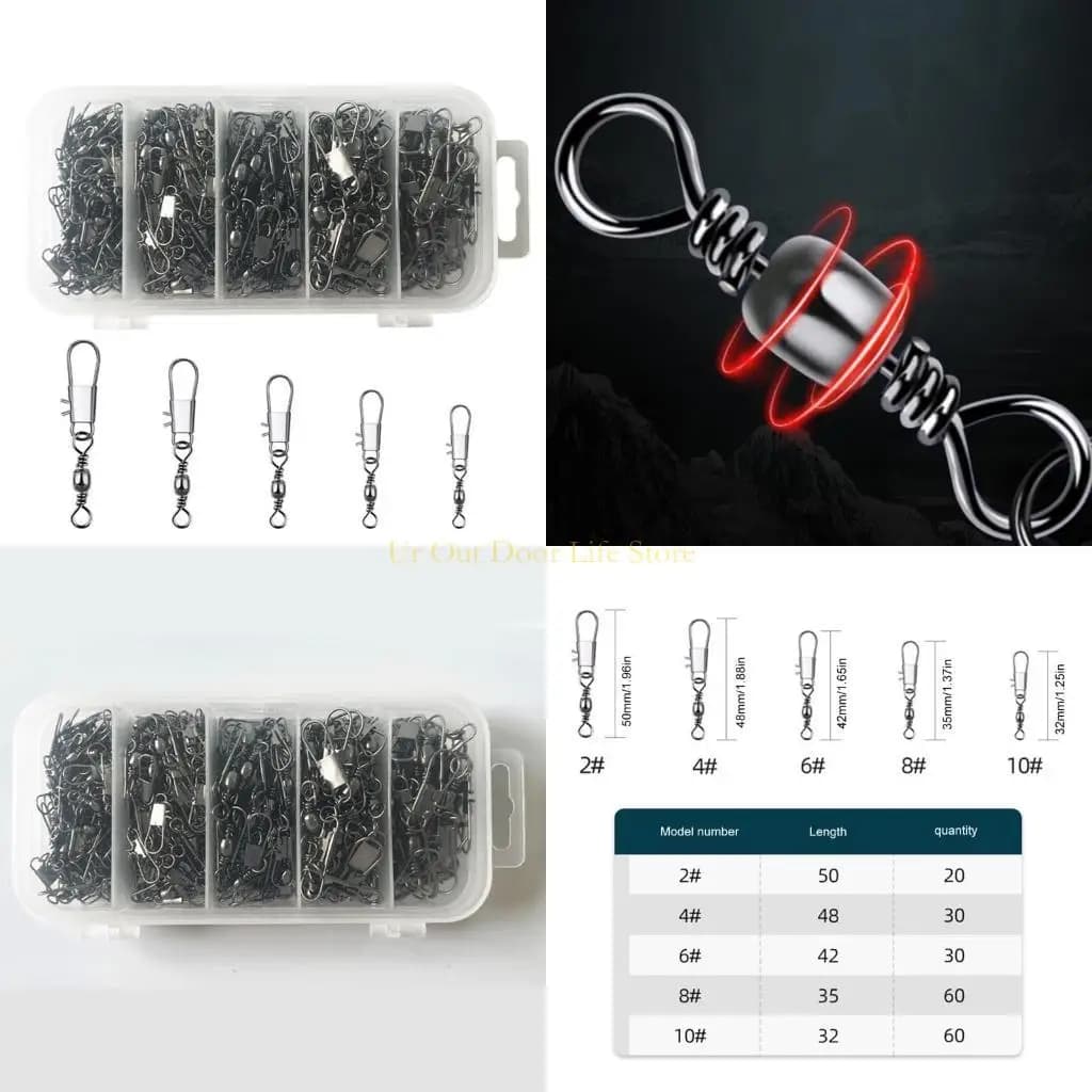77UF 200Pcs High Carbon Steel Fishhooks Lures Swivels Tackle Fishing Accessories