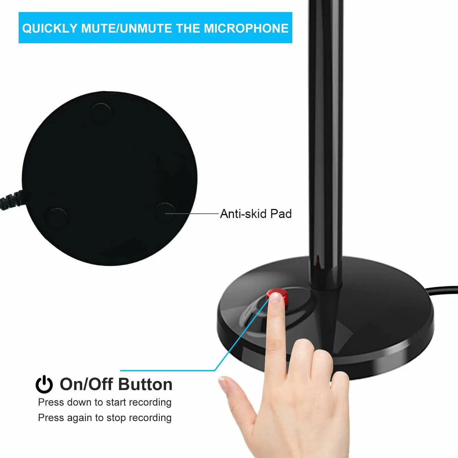 Microfono a Condensatore per Registrazione Vocale su Computer, Microfono per Podcaster con Supporto Treppiede, Microfono USB Professionale da Studio per PC e Livestream