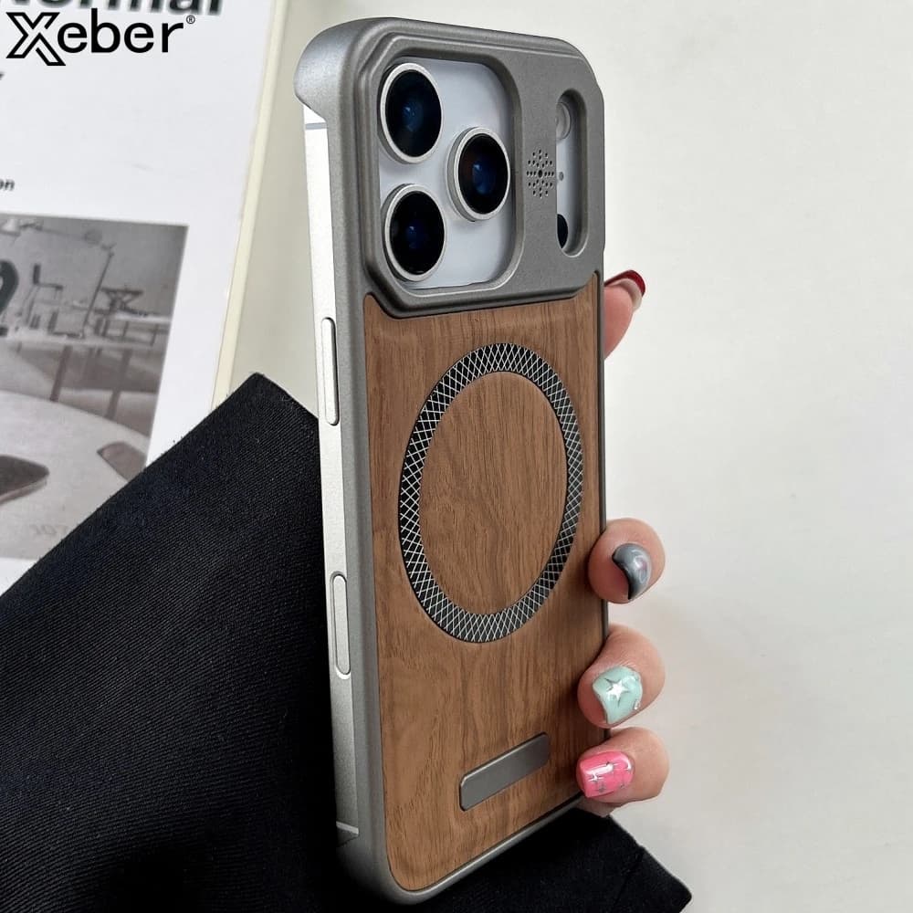 Magnetic frameless housing with wood veins for Magsafe wireless charging case for iPhone 17 16 15 14 13 12 Pro Max Shock Cover Funda