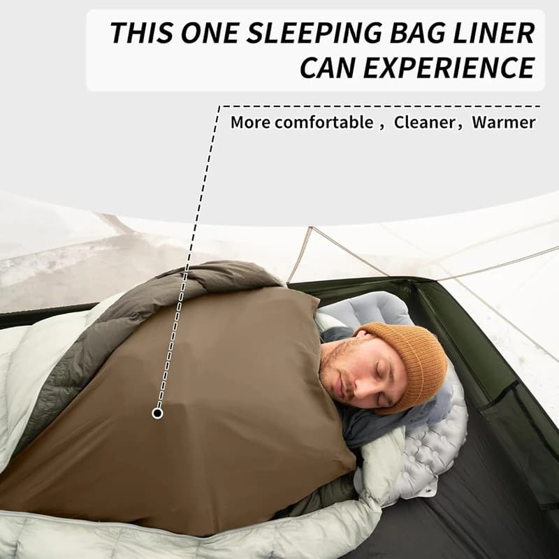 Ultralight sleeping bag lining - Design with 128 g nylon elastic envelope, compact travel blanket for camping and hotels