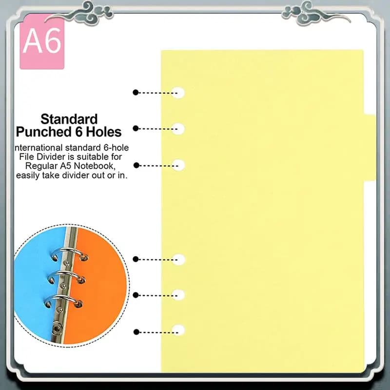 ABIJ-20 Set A6 Divisori per soggetti Foglio di carta, Divisori per carte di file perforati, Divisore per indice con schede per pianificatore di inserti per notebook