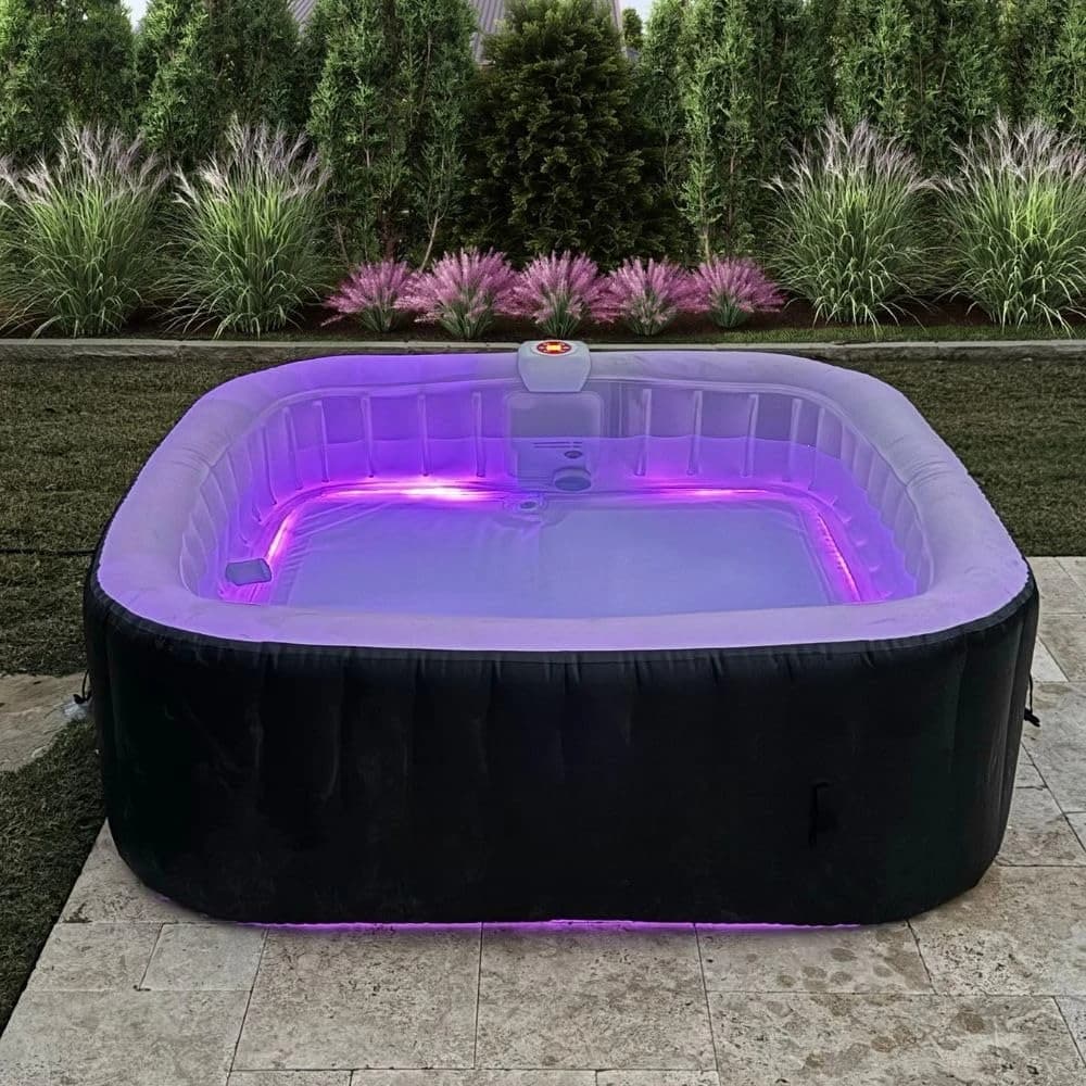 Vasca Idromassaggio Gonfiabile Quadrata per 6 Persone con 130 Getti a Bolle, Striscia LED, Riscaldatore da 1350W e Copertura – Personalizzabile