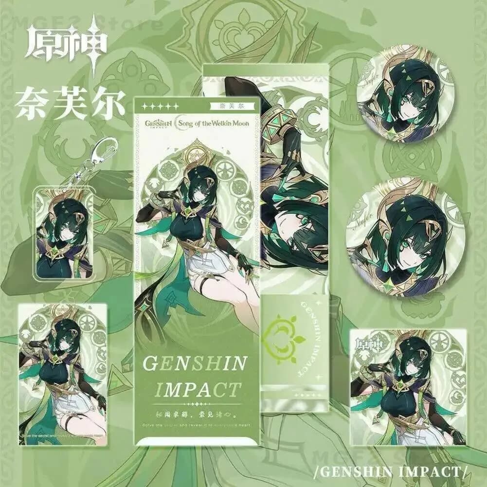 Set di 6 Portachiavi e Badge in Acrilico a Tema Genshin Impact, Collezione di Accessori Postcard Gaming Laser Ticket Pendant Nefer