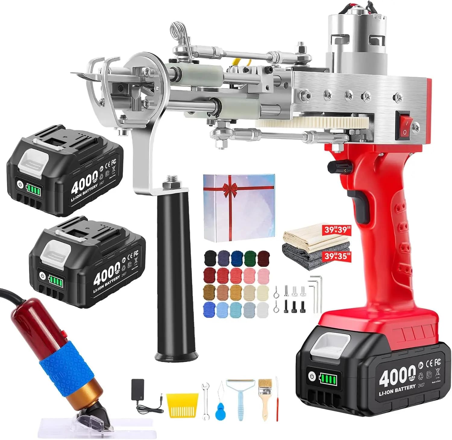 Cordless Rug Tufting Gun with Carpet Trimmer Kit Tufting Gun Starter Kit with 2pcs 4 0Ah Batteries 2 in 1 Cut Pile and Loop Pile