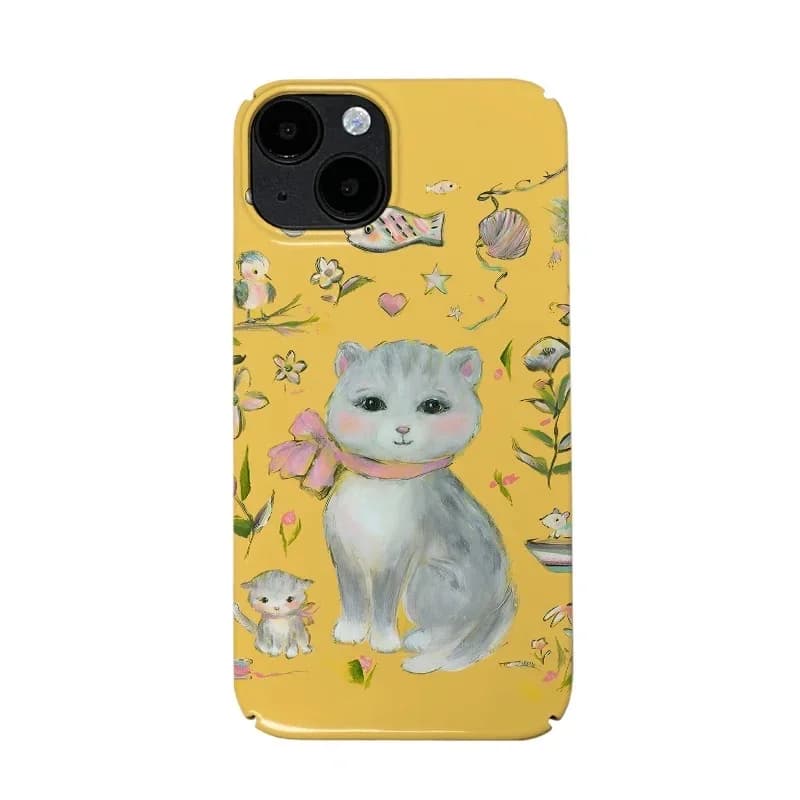 Ins custodia per gatti timido gialla coreana per IPhone 16 15 14 13 Pro Max 12 13 Mini 11 Pro Plus Anti Drop X XS XR 7 8 Cover rigida in acrilico per PC