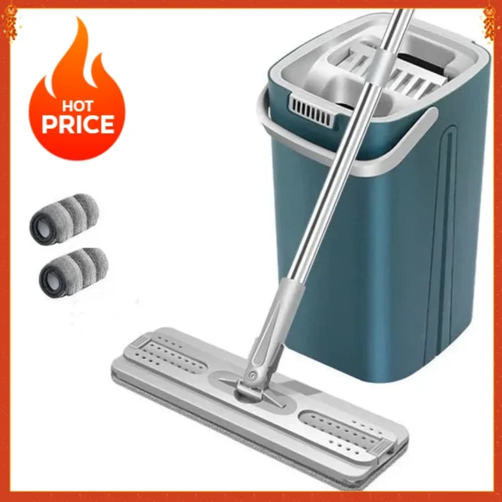 Set Mop e Secchio per Pavimenti, Strumento di Pulizia per Interni e Cucina, Raschietto in Microfibra Universale Regolabile per Applicazioni Bagnate e Asciutte